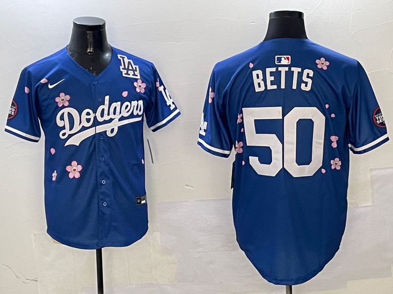Men Los Angeles Dodgers #50 Betts Blue Sakura Edition 2025 Nike MLB Jersey style 8->chicago white sox->MLB Jersey